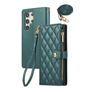 Imagem de HJZSZX Capa tipo carteira de couro crossbody para Galaxy A55 5G (para Galaxy A55 5G/verde)