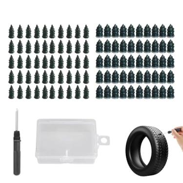 Imagem de Kit Reparo Pneus 100 Unid Plugues Borracha Chave Fenda Pneus sem Câmara Carro Moto