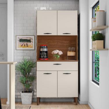 Imagem de Armario Para Cozinha 4 Portas Cris Kit`s Paraná - Nogueira/off White Nogueira/off White