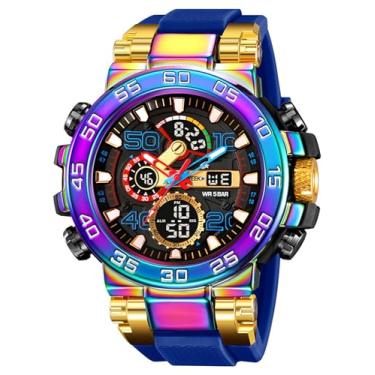 Imagem de findtime Relógio masculino esportivo, militar, à prova d'água, digital, analógico, tático, para uso ao ar livre, mostrador grande, relógio de pulso duplo com LED luminoso, alarme, cronômetro, Relojes