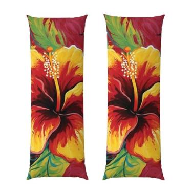 Imagem de Capa de travesseiro corporal com zíper oculto, fronha longa de microfibra macia e respirável para travesseiro corporal, capas de travesseiro de hibisco coloridas para dormir, presente de cama, 50 x