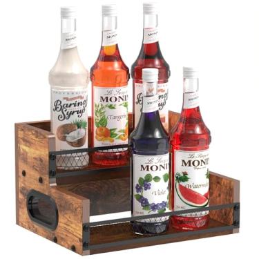 Imagem de Prateleira de exibição de garrafa de licor, pequeno armário de bebidas, suporte de mini bar de 6 garrafas para licor, uísque, rack de vinho de bancada de 2 níveis, prateleira organizadora de xarope de