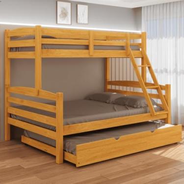 Imagem de Treliche Casal com Cama Auxiliar de Casal de Madeira Maciça com Grade de Proteção Cor Mel Fábrika Móveis