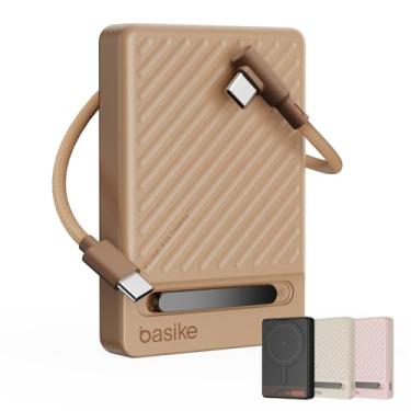 Imagem de Basike, Power Bank Indução10000 mAh, Carregador Portatil Indução, Carregamento Rápido Máximo de 22,5W, Cabo USB-C Removível e Suporte Ajustável, para iPhone Série 16/15/14/13/12, AirPods (Marrom)