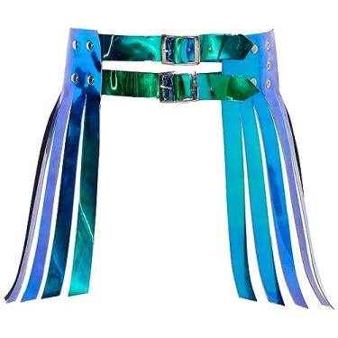 Imagem de Daisy corsets Saia feminina regular azul-petróleo/azul com franjas, Azul-petróleo/azul, P