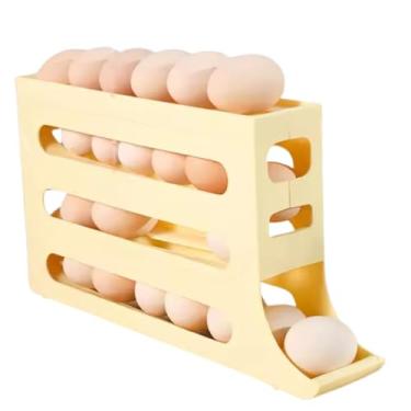 Imagem de Suporte Para Ovos Dispenser Automático Deslizante 4 Camadas Porta Ovos Organizador Ovo Geladeira 22 Ovos Economiza Espaço Funcional Cozinha Prático (Amarelo)
