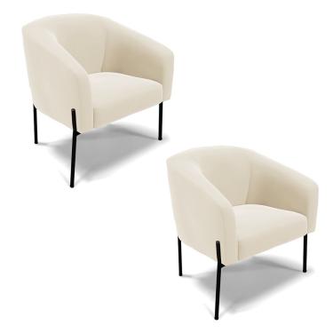 Imagem de Cadeira Sala De Jantar Pé De Ferro Preto Kit 2 Stella Veludo D03 - D'rossi Cor Bege