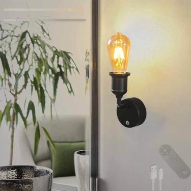 Imagem de GZZBMY E27 Luzes de parede vintage reguláveis lâmpadas de parede com controle remoto e interruptor operado por bateria lâmpadas magnéticas recarregáveis por USB para sala de estar quarto escadas (B, 1