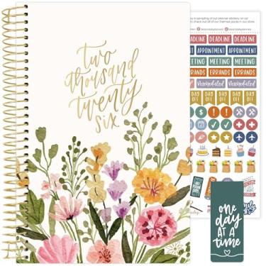 Imagem de bloom daily planners Agenda 2026 (janeiro a dezembro) Organizador de ano calendário - 14 cm x 21 cm - Agenda semanal e mensal com adesivos e marcador de página - buquê bege