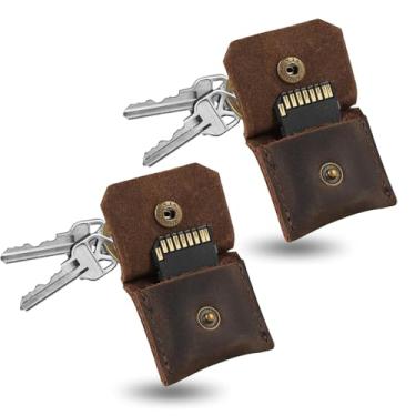 Imagem de Jack&Chris Chaveiro de couro genuíno com porta-cartão SD, antichoque, antipoeira, acessórios de câmera portáteis para cartões SD CF CFexpress Micro SD Nano SIM e Micro SIM, café, pacote com 2