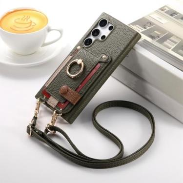 Imagem de YOGISU Para Galaxy A54 5G, carteira transversal com porta-cartões e capa tipo anel (para Galaxy A54 5G/verde escuro)