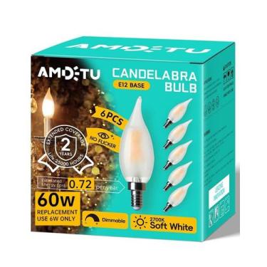 Imagem de Lâmpada LED de candelabro AMDTU E12 6W 2700K branca macia regulável