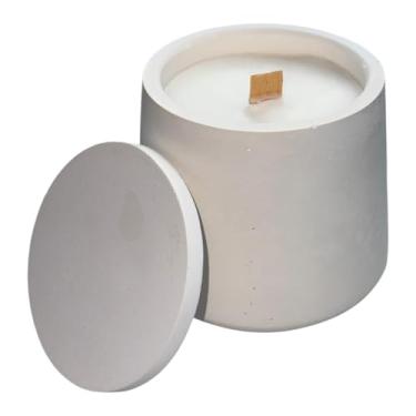 Imagem de Generic Castiçal de cerâmica branco moderno com vela perfumada de baunilha, pavio de madeira natural, em forma de coração, recipiente decorativo reutilizável (frasco redondo moderno)