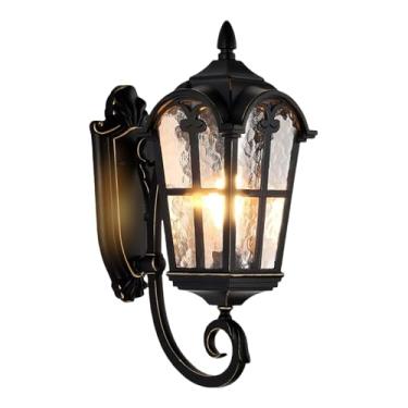 Imagem de Luminária de parede externa de 43 cm com vidro ondulado de água – Arandela de parede externa preta, luz de varanda à prova d'água para porta da frente, pátio, garagem, iluminação externa de casa