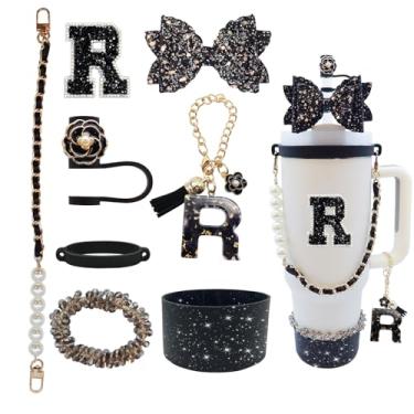 Imagem de Conjunto de acessórios de copo de 8 peças para Stanley Copo de 76 ml com alça, incluindo topo de palha, bota, alça de alça de garrafa de água, decoração de arco de palha, pulseiras, pingente de letra