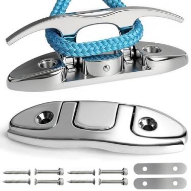 Imagem de VEITHI Chuteiras dobráveis de aço inoxidável 316 de 11,4 cm com placa traseira, grampos de doca dobráveis para convés e barcos, travas de amarração para barco, travas de doca de barco, grampo dobrável
