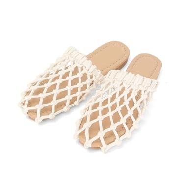 Imagem de SOVANYOU Sandália feminina sem cadarço de malha, elegante, trançada, verão, praia, casual, bico fechado, Branco, 36