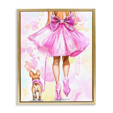 Imagem de Stupell Industries Jess Stempel Walking The Runway Gal Moldura Dourada Tela Flutuante Design de Arte de Parede por Jess Stempel, 53 x 43 cm