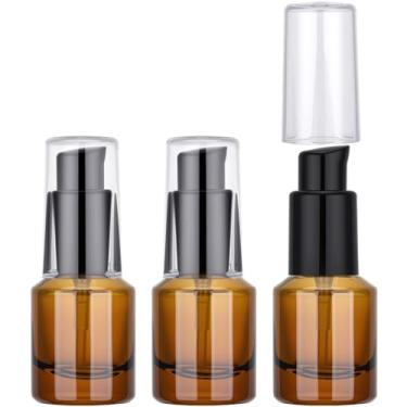 Imagem de Segbeauty Garrafas de viagem recarregáveis de vidro de 14,2 g, 3 unidades de dispensador de garrafa com bomba de loção, mini recipientes de viagem âmbar de 15 ml para cremes, dispensador de loção com