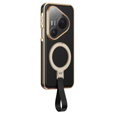 Imagem de LTLMYDAM Capa de revestimento para Huawei Pura 80 Ultra/80 Pro/80 Pro+/80, anel magnético com alça de dedo capa de couro suporta carregamento sem fio, preto, 80 Ultra