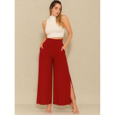 Imagem de Calça feminina Pantalona cintura alta com aberturas na Lateral Tendênc