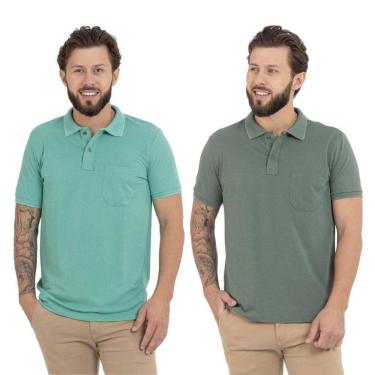 Imagem de Kit 2 Camisa Polo Masculina Pique Jacquard com Bolso Casual