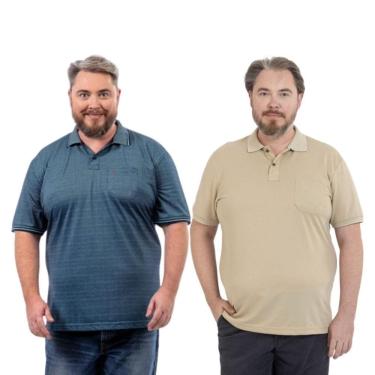 Imagem de Kit 2 Camisa Polo Masculina Plus Size Pique com Bolso Casual