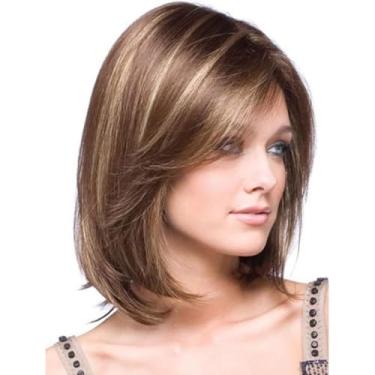 Imagem de Peruca feminina de cabelo curto marrom – Estilo moderno e elegante – Lace confortável – Fibra sintética com toque natural – Ideal para uso diário ou ocasiões especiais