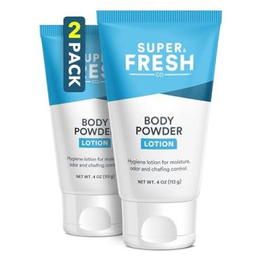 Imagem de Loção em pó corporal super fresca, sem talco, antiatrito, desodorizante, sem bagunça, creme em pó corporal para homens e mulheres, ingredientes naturais, dois tubos de 118 ml para conforto diário