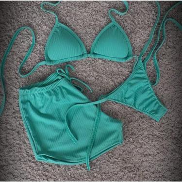 Imagem de Conjunto biquini e shortinho canelado - NAGAB, Verde jade, Único