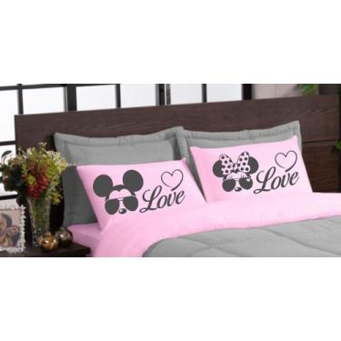 Imagem de Kit edredom LOVE 05 peças queen dupla face microfibra Rosa Cinza - the