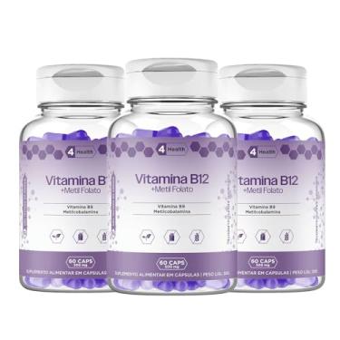 Imagem de KIT 3 POTES - Vitamina B12 + Metilfolato 60 Capsulas Energia Celular - 4 Health