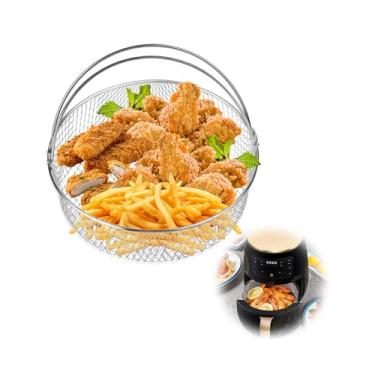 Imagem de Cesta de fritadeira a ar, acessório de substituição para fritadeira a ar de 20 cm para panela instantânea de 6 a 8 QT, cesta de malha de aço inoxidável 304 com alça para vaporizador de forno a ar