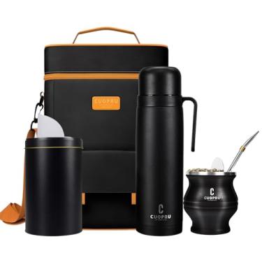 Imagem de Kit Completo Mate - Cabaça Mate Moderna, Matero, Yerbero, Frasco Térmico, Bombilla e Escova de Limpeza Incluídos - Conjunto de Copos de Erva de Aço Inoxidável 304 18/8 de Qualidade Premium