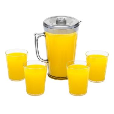 Imagem de Conjunto Jarra com 4 Copos Acrílico Transparente 2000ml + 270ml | Jarra com Tampa e Copos Reutilizáveis para Água, Suco, Chá Gelado e Bebidas