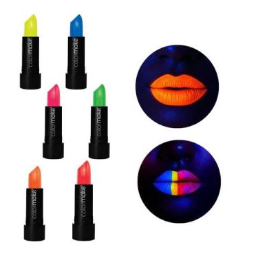 Imagem de Kit 6 Batons Fluor Neon Colormake Cremoso Maquiagem Artística Festa Ca