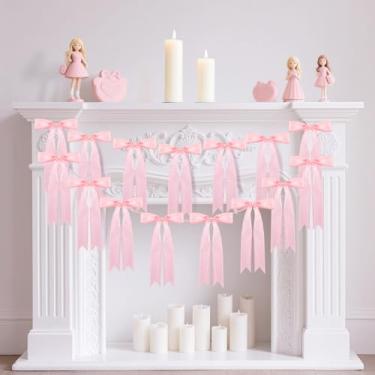 Imagem de Alphatool Faixas De Guirlanda Laço Rosa Pré-Enfiadas - 6,6 Pés, Decorações Festa Para Aniversário, Chá Panela, Casamento, Noivado, Despedida Solteira, Bebê