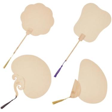 Imagem de GORGECRAFT 4 estilos de leques de mão de papel chinês em branco em formato sortido pintura artesanal linha de clacking dança pop ventilador portátil com borla para decoração de casa faça você mesmo