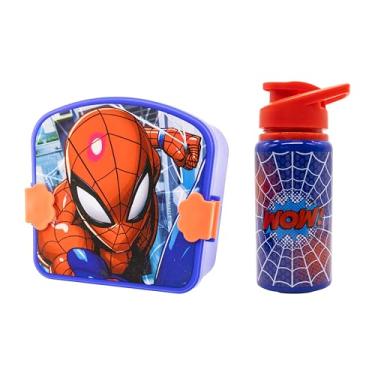 Imagem de Maravilha Bento Box Homem-Aranha com garrafa de água para crianças | Recipiente de almoço Bento Homem-Aranha com compartimentos e garrafa de água reutilizável | Kit de almoço escolar infantil, caixa