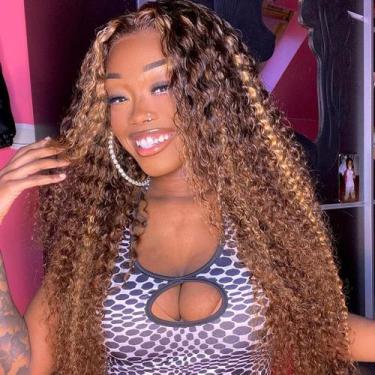 Imagem de Perucas frontais de renda Bangjazz Deep Wave Highlight Ombre 18"