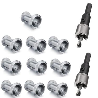 Imagem de TOGU 10 peças de furos de latão sólido de 220 graus para porta com broca de 16 mm, olho mágico de porta de 1,6 cm com privacidade, compatível com porta grossa de 3,5 cm a 6,5 cm, acabamento cromado