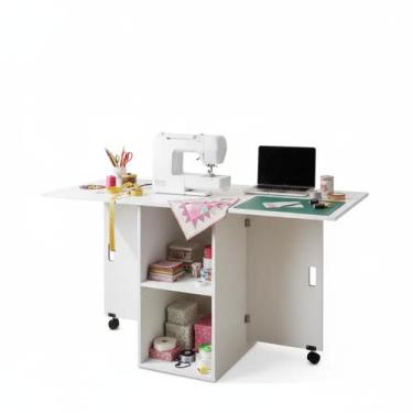 Imagem de Mesa Bancada Dobrável Para Corte e Costura De Tecidos Branco Cód.704 -