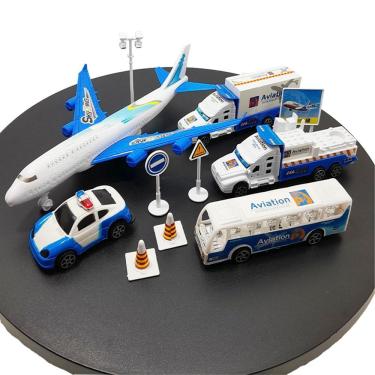 Imagem de Kit Brinquedo Aeroporto Transito 11Pçs Avião Caminhão Ônibus