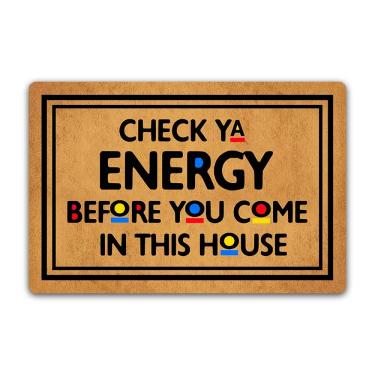 Imagem de Capacho engraçado Check Ya Energy Before You Come In This House Tapete antiderrapante entrada interna externa banheiro cozinha casa tapetes de borracha 60 x 40 cm
