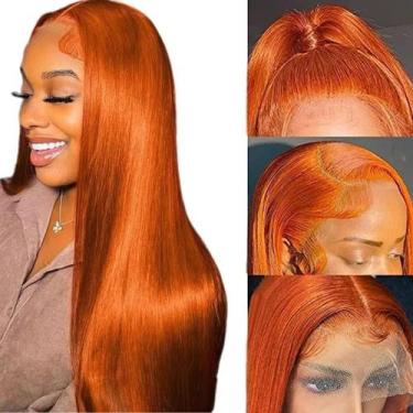 Imagem de Peruca frontal de renda Fiumer Ginger Orange Human Hair 60 cm 180% de 