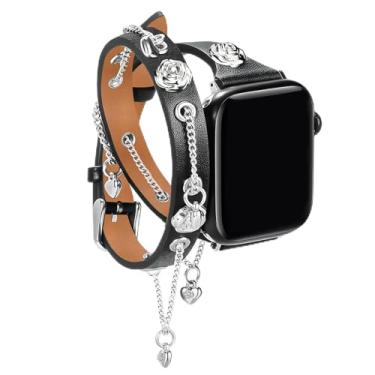 Imagem de Pulseiras femininas de couro fino compatível com Apple Watch séries 10/9/8/7/6/5/4/3/2/1/SE de 38 mm, 40 mm, 41 mm, 42 mm, 44 mm, 49 mm, 49 mm, 46 mm, 40 mm, 40 mm, 41 mm, 4