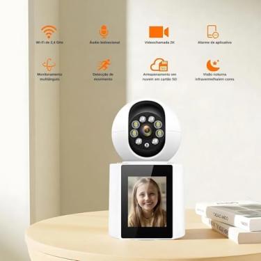 Imagem de Câmera Wi-Fi Inteligente 4MP Com Tela Integrada Vídeo Chamada IP com Interfone Rotativo 355° HD Visão Noturna Monitoramento Remoto pelo Celular, Babá Eletrônica e Segurança Residencial