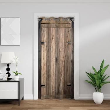 Imagem de Cortinas de porta de celeiro de madeira vintage para privacidade de porta de celeiro americano nativo campo fazenda estilo fazenda arquitetura de arte rural cortina blackout para sala de estar quarto