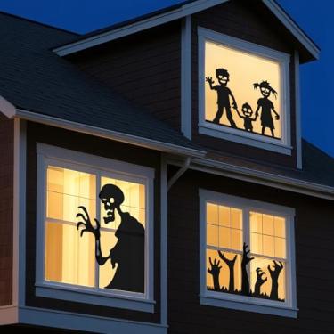 Imagem de FYSUIMU 3 peças de cortinas de tecido zumbi preto para decoração de janela de Halloween grande para casa, festa, sala de estar, quarto, 129 x 80 cm