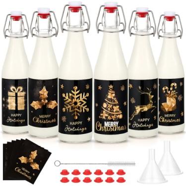 Imagem de Maxcheck 6 peças de garrafas de vidro de 473 ml com etiqueta de Natal hermética de 500 ml, garrafa de vinho transparente vazia para extrato de baunilha, licor de coquito, suprimentos de festa de Natal